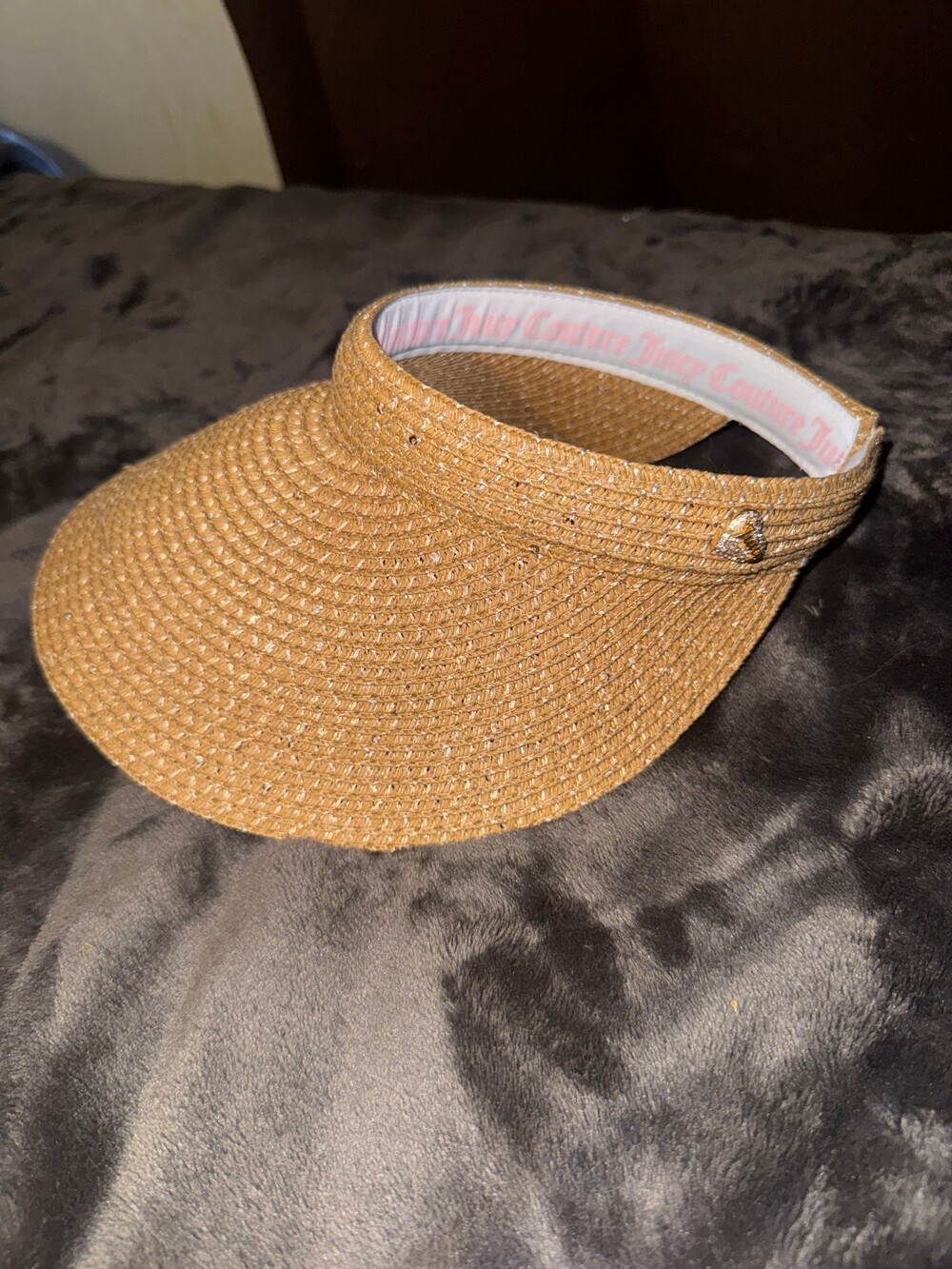 Juicy Couture One Size Tan Woven Straw Visor Adjustable Back Strap